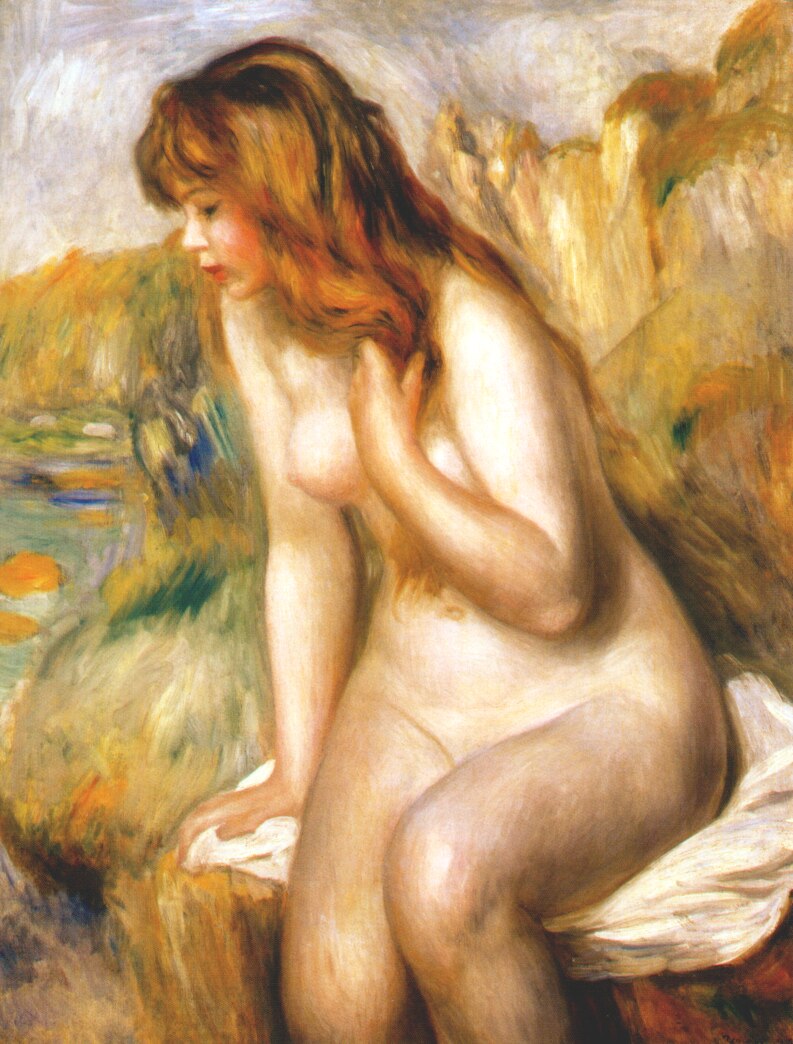 Bather seated on a rock - Pierre-Auguste Renoir painting on canvas